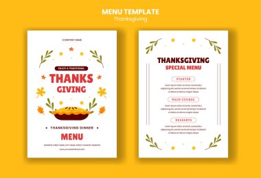 Bayramlık Şükran Günü Sosyal Medya Menüsü Tasarımı Düz Çizgi Film El Çizimi Şablonu