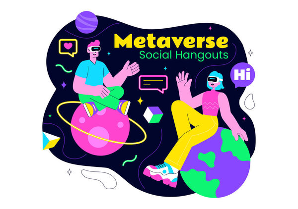 Metaverse Social Hangouts Illustration featuring People wearing VR Glasses and Exploring Future Innovations with Virtual Reality Communication