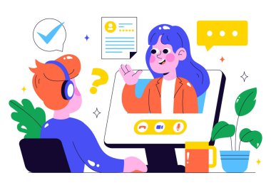 Remote Job Interview via Video Call Illustration Featuring HR and Candidate Communication for Recruitment and Hiring in Remote Work in a Background