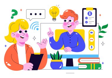 Remote Job Interview via Video Call Illustration Featuring HR and Candidate Communication for Recruitment and Hiring in Remote Work in a Background