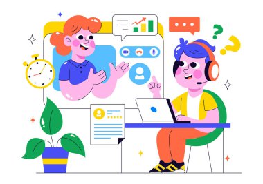 Remote Job Interview via Video Call Illustration Featuring HR and Candidate Communication for Recruitment and Hiring in Remote Work in a Background