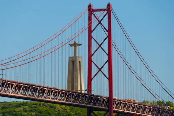 Christ King Abril Bridge Lissabon Portugal — Stockfoto