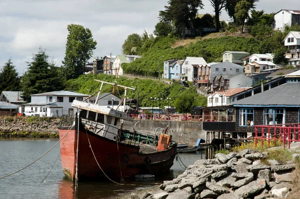 Hölzernes Fischerboot Castro Bay Chili — Stockfoto