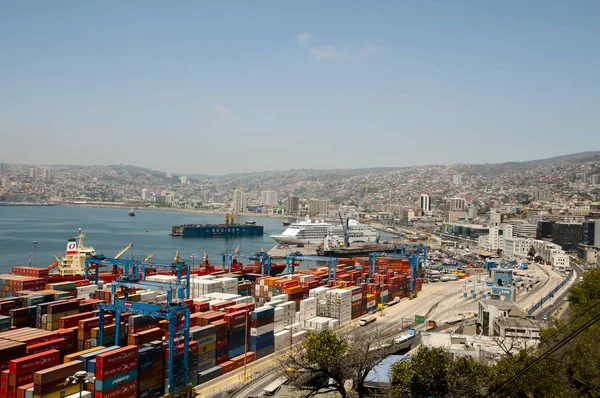 Valparaiso Chile Enero 2015 Vista Los Muelles Carga Del Puerto — Foto de Stock