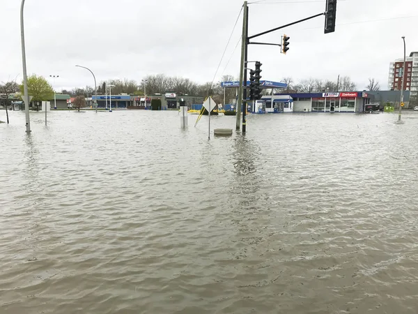 Montreal Canada Maj 2017 Stigende Oversvømmelsesvand Forårsager Undtagelsestilstand Kommercielle Boligområder - Stock-foto