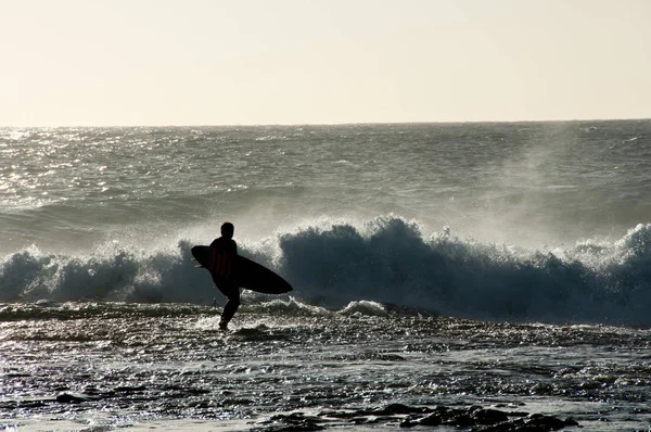 Silueta Surfista Océano — Foto de Stock