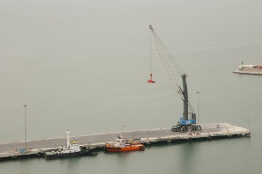 Arica, Chile - 21 Eylül 2014: Arica Liman Güney Amerika'nın iç temini için önemli bir bağlantı noktası olan, havadan görünümü