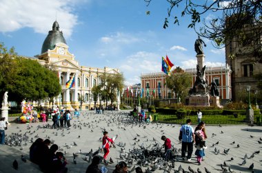 La Paz, Bolivya - 6 Eylül 2014: Plaza Murillo Bolivya'nın siyasi hayatın merkezi plaza olduğunu