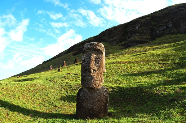 Rano Raraku Moai Húsvét Sziget — Stock Fotó