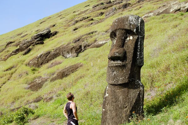 Rano Raraku Moai Húsvét Sziget — Stock Fotó