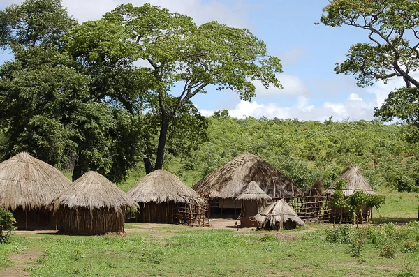 Capanne Africane Nel Villaggio Zambia — Foto Stock