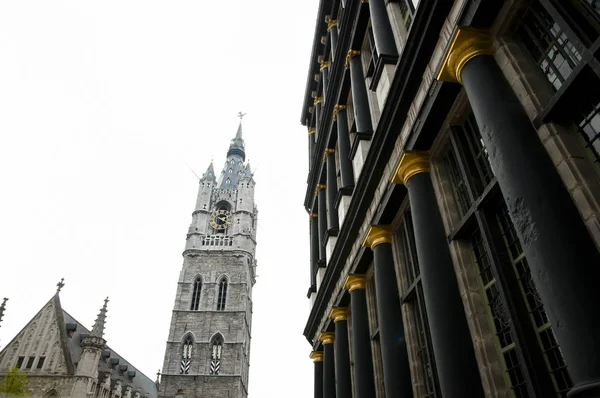 City Hall Columns Belfry Tower Ghent Bélgica — Fotografia de Stock