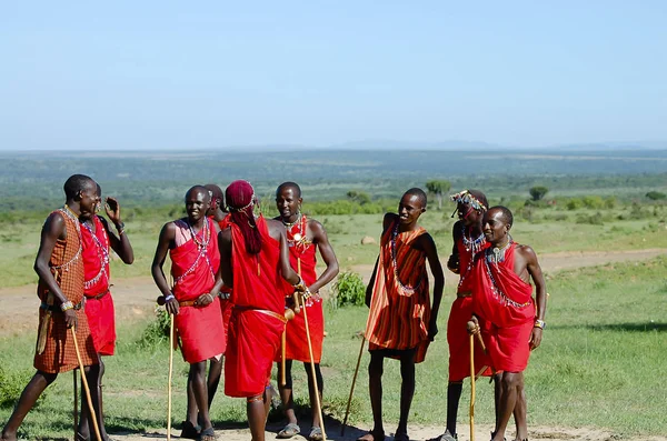 Masai Mara Reserve Kenya Novembre 2008 Masai Fanno Due Chiacchiere — Foto Stock