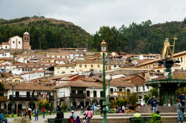 Cuzco, Peru - 12 Eylül 2014: Plaza de Armas Cuzco ve eski İnka İmparatorluğu kalbidir