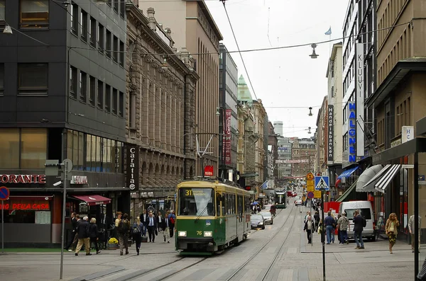 Helsinki Finlandia Sierpnia 2009 Main Street Stolicy Wyświetlono Tramwaj Systemu — Zdjęcie stockowe