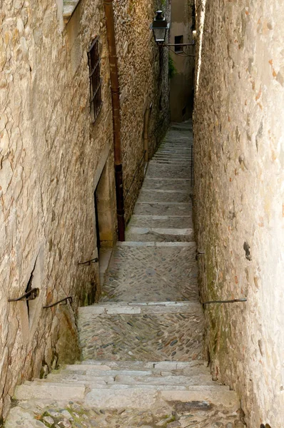 Στενά Πλακόστρωτα Street Girona Ισπανία — Φωτογραφία Αρχείου