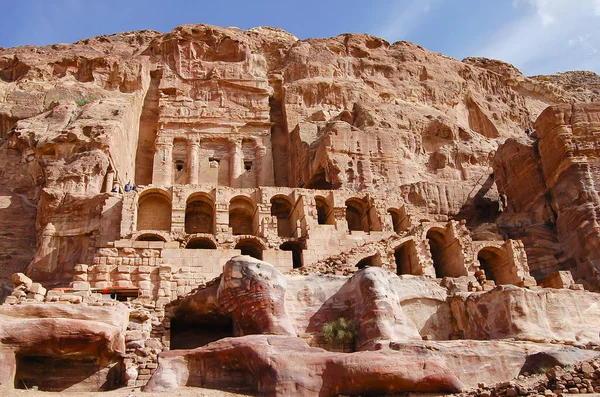 Snidade Byggnader Sandsten Petra Jordanien — Stockfoto