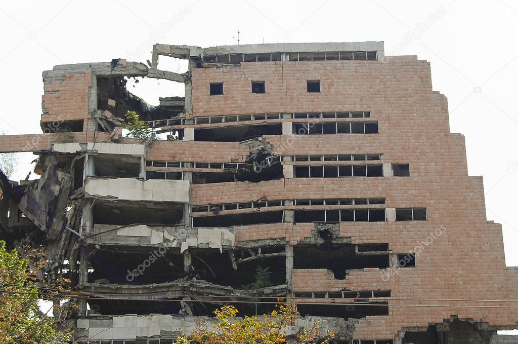 Ruin of Ministry of Defense Building from NATO Bombing - Belgrade - Serbia