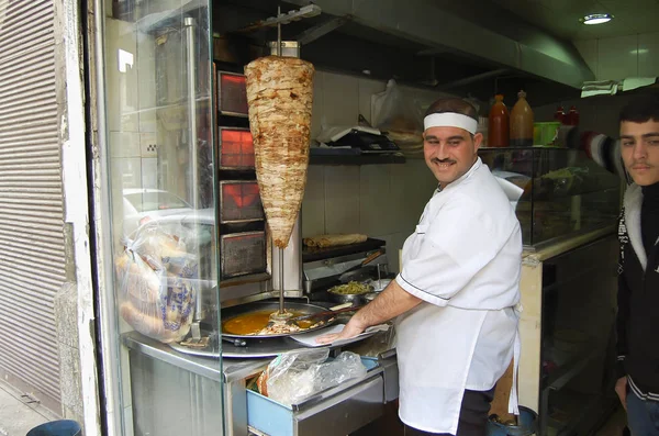 Damascus Syria Janeiro 2010 Vendedor Kebab Carne Capital Síria Antes — Fotografia de Stock