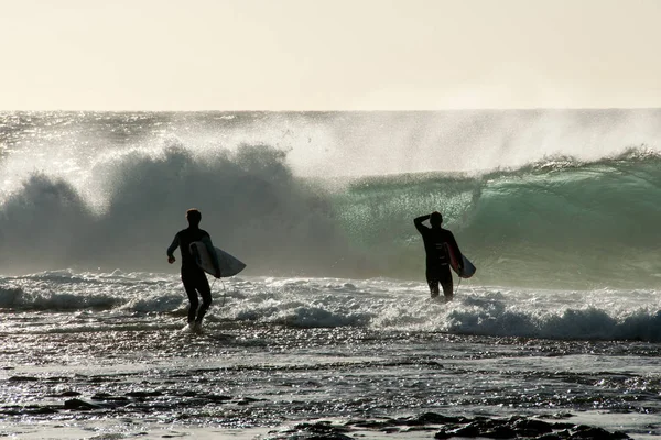 Surfers Silhouette Ocean — Stock Photo, Image