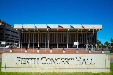 Perth, Avustralya - 14 Mart 2019: Perth Konser Salonu etkinliklere ev sahipliği yapıyor & Batı Avustralya Senfoni Orkestrası'nın ana mekanı