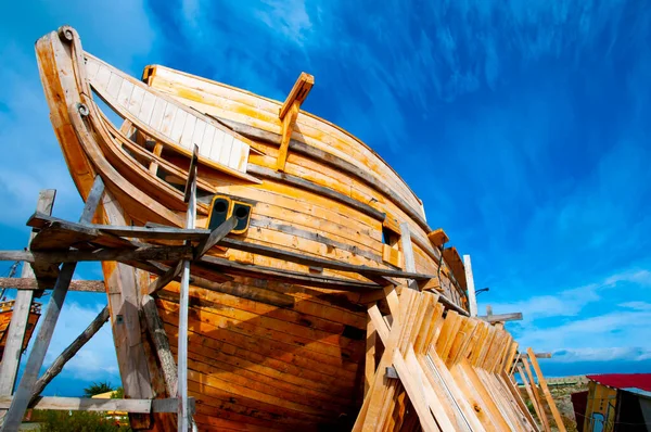 Bau Eines Hölzernen Schiffes — Stockfoto