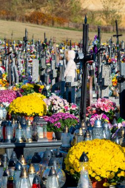 Tüm Azizler günü - Polonya üzerinde çiçekli Graves