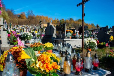 Tüm Azizler günü - Polonya üzerinde çiçekli Graves