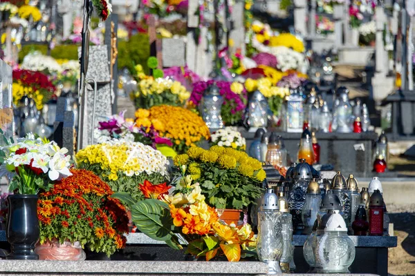 Tüm Azizler günü - Polonya üzerinde çiçekli Graves