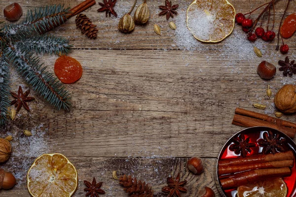 Weihnachten Hintergrund Mit Glühwein Holz Textur — Stockfoto