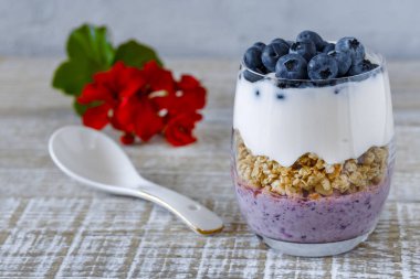 Yoğurt ve yaban mersinli granola.