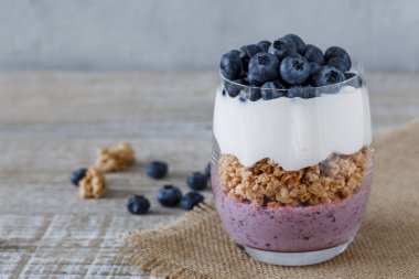 Yoğurt ve yaban mersinli granola.