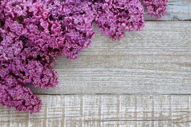 Ahşap bir yüzey üzerinde leylak çiçeklerin arka plan