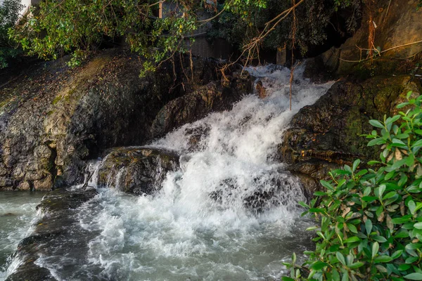 Streams of water from a rocky hill