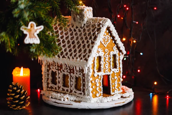 Gingerbread house on a dark background — Stock Photo, Image