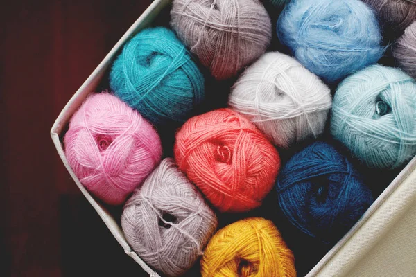 Closeup Colorful Knitting Box — Stock Photo, Image