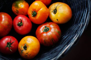 sepette taze olgun domates, yakın