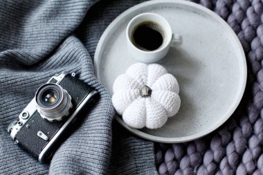 Retro kamera ile Sonbahar natürmort kompozisyon