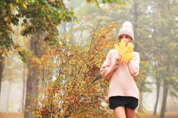 Schöne Junge Frau Herbstlichen Park — Stockfoto