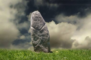 Göçebelerin antik dünyasından taş bir mezar taşı. Anıtın orijinal adı - 