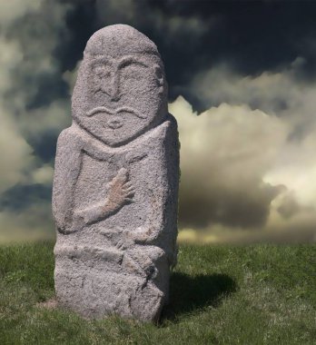 Göçebelerin antik dünyasından taş bir mezar taşı. Anıtın orijinal adı - 