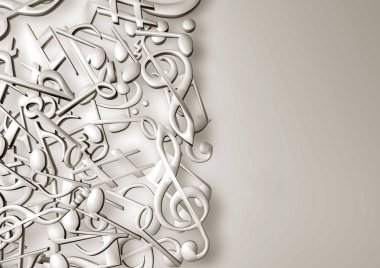 Renkli çiçeklerin içinde nota seti. 3d oluşturma.