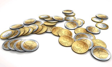 Dolar ve Euro 'yu beyaz arka planda bırakacağız. 3d oluşturma.