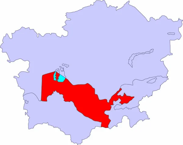 白い背景に碑文のない中央アジアのベクトル輪郭地図 ウズベキスタン共和国は赤で強調されている — ストック写真