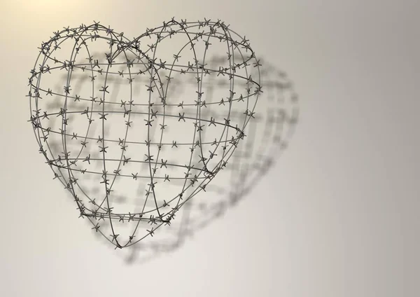 3D rendering. Barbed wire heart. White background.
