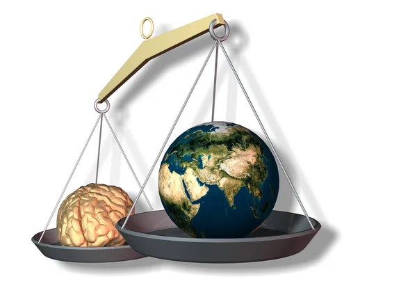 Cerveau Humain Globe Terrestre Échelle Themis Rendu — Photo