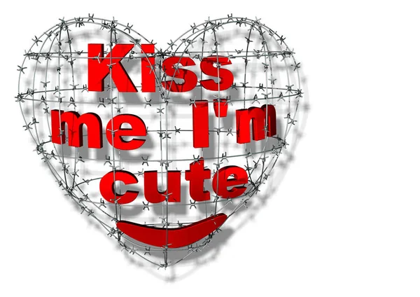 Text Kiss Cute Barbed Wire Shape Heart 렌더링 — 스톡 사진