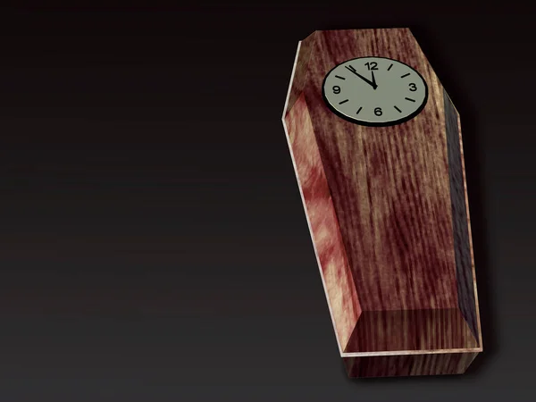 Caixão Madeira Relógio Renderização — Fotografia de Stock