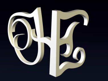 Logonun H & E yazı tipi bileşiminin 3d yazı tipi, Font biçimlendirmesi. 3B görüntüleme.