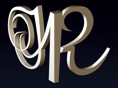 Logonun N & R yazı tipi bileşiminin 3d yazı tipi, Font biçimlendirmesi. 3B görüntüleme.